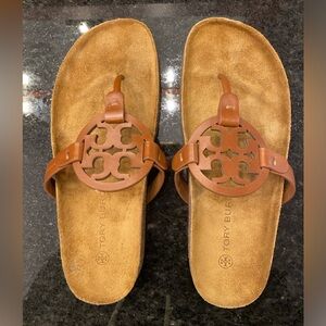 Tory Burch Miller Cloud Patent Leather/Cork Sandals- 8 M Brown